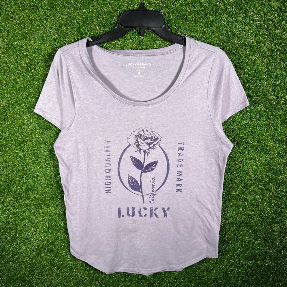 Lucky Brand California Rose Graphic‎ Tee Lavender Purple Scoop Neck Medium